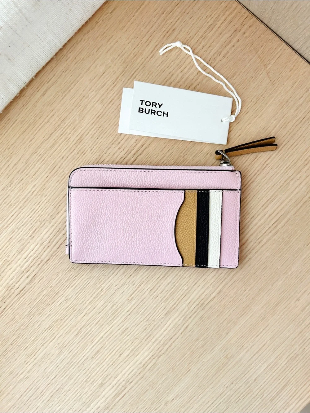 NWT🌷Tory Burch Blake Color-Block Zip Card Case Holder Pink Coral 176425 Leather
